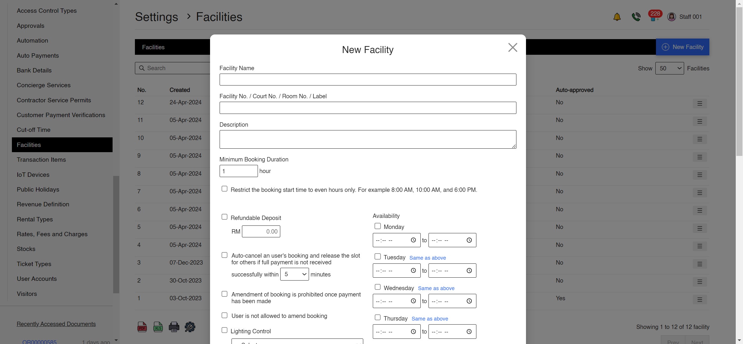 Facility Bookings App Screenshot