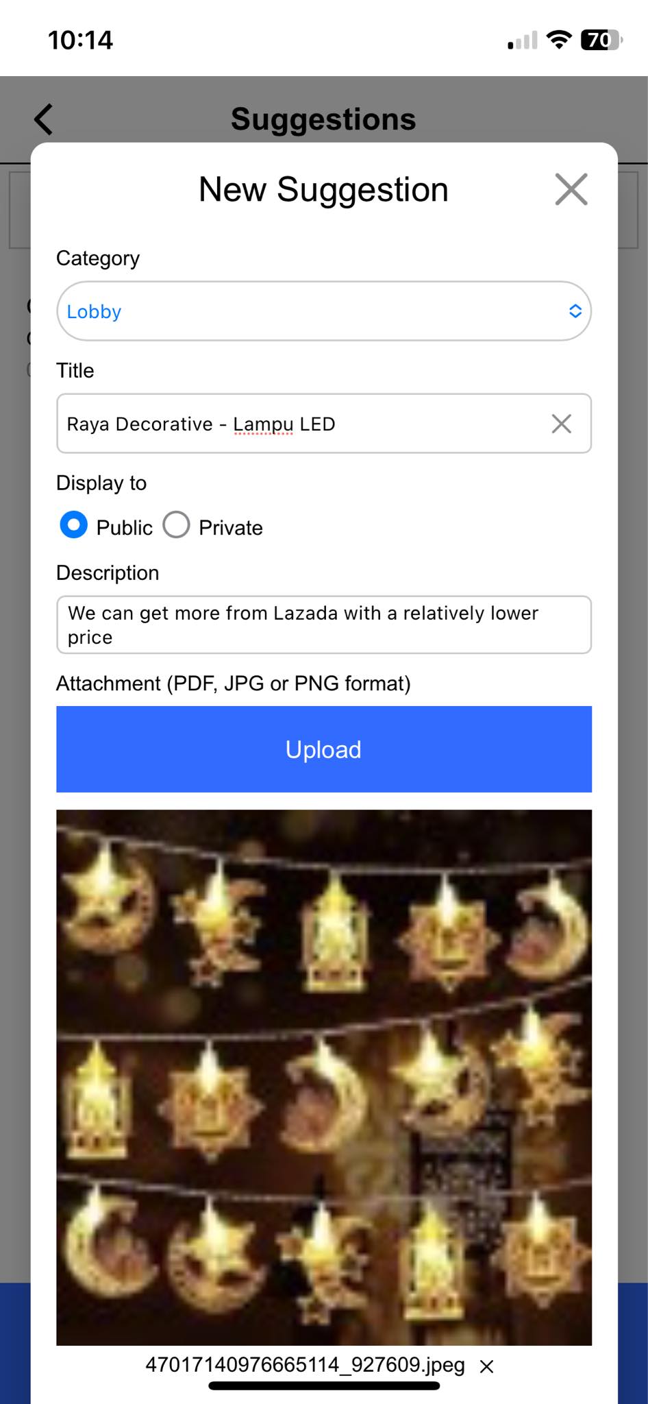 Suggestions App - Create and Submit New Suggestion with Details and Attachments
