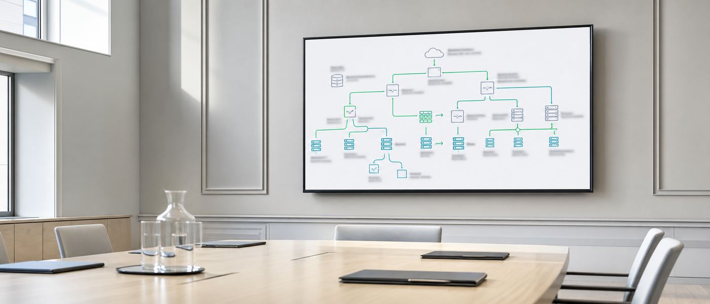 Secure government briefing room screen showing a sovereign AI deployment diagram