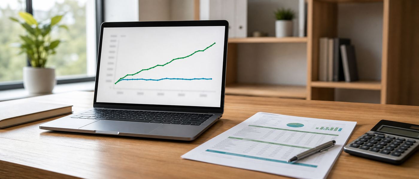 Laptop and printed cost comparison report showing cloud versus owned build figures