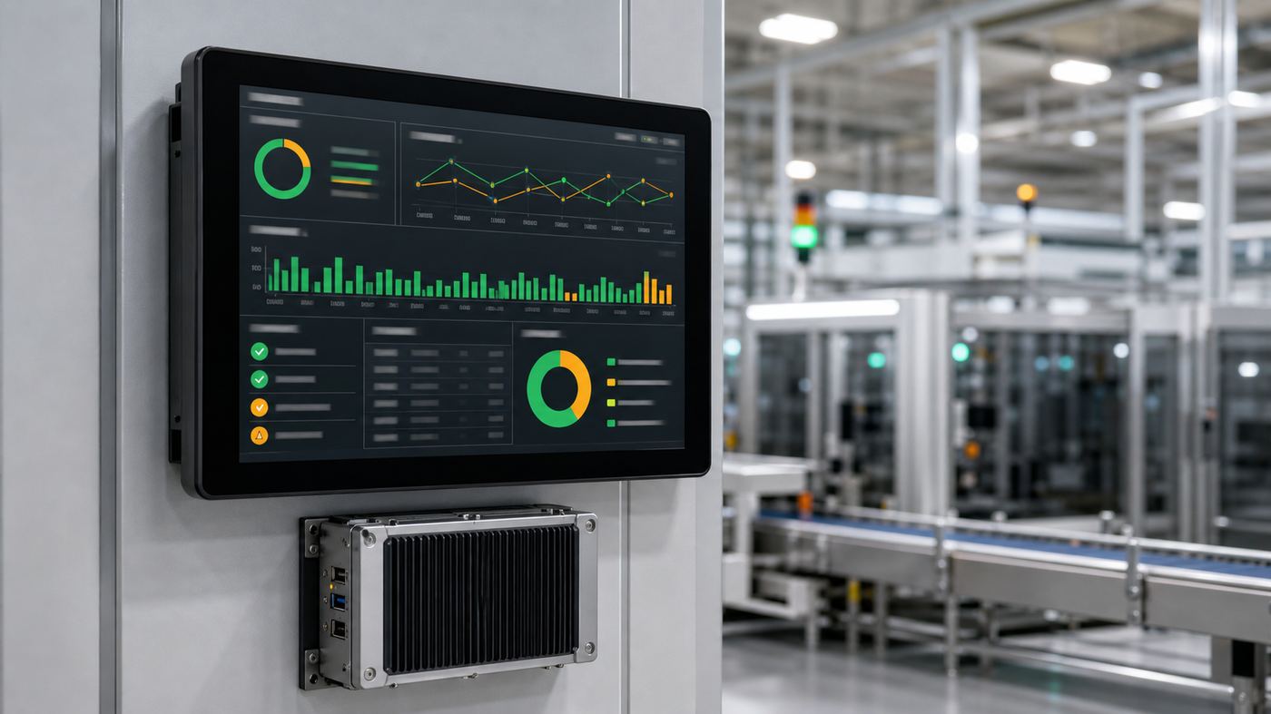 Factory floor terminal displaying an automated quality inspection dashboard