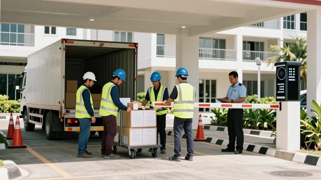 Contractor Service Permits - renovation crew cleared through the service entrance on a valid permit
