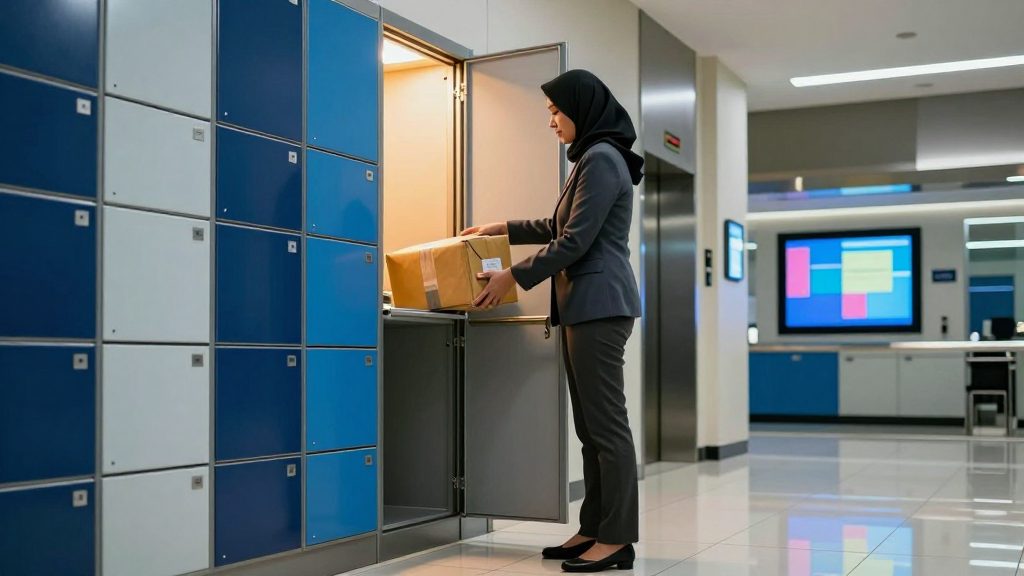 Delivery Lockers - parcels waiting safely in the lobby locker bank