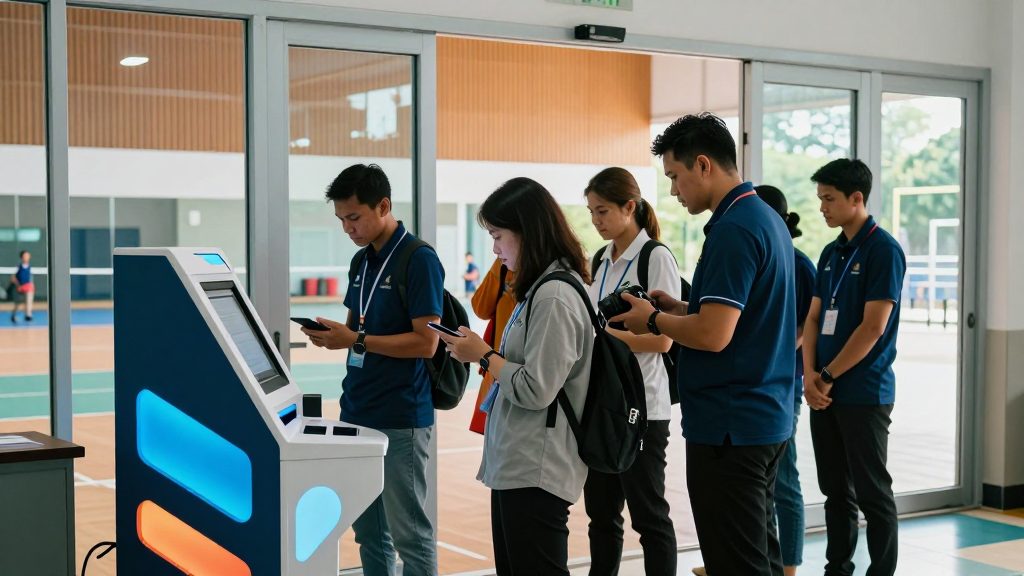 Participant Check-Ins - participants checking in on arrival by scan, card or face