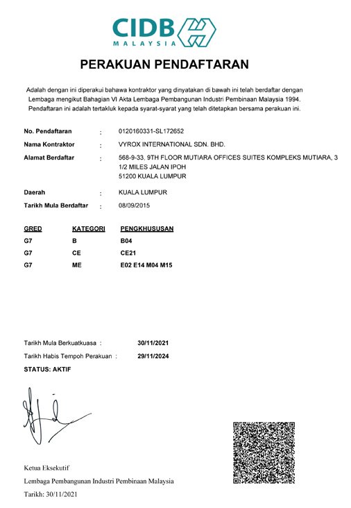CIDB Grade G7 certificate