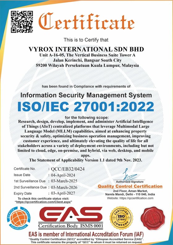 ISO/IEC 27001:2022 certificate