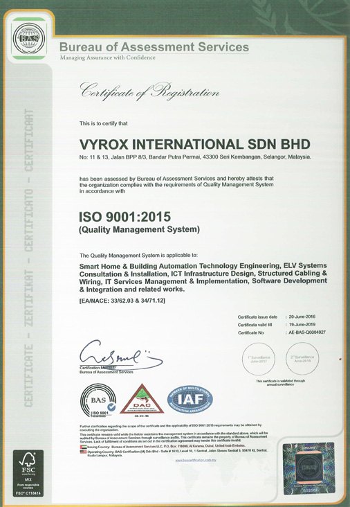 ISO 9001:2015 certificate