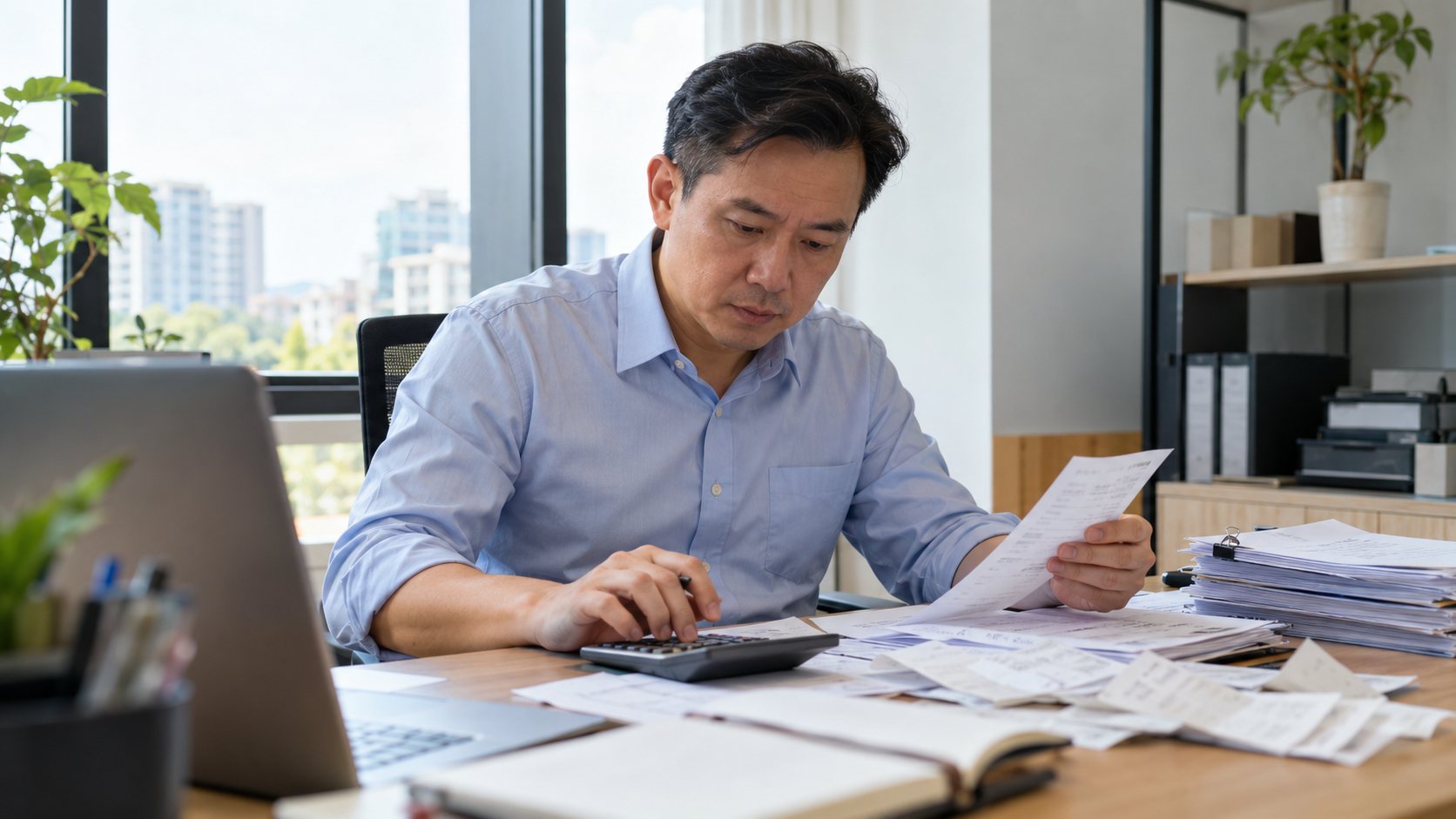 Finance staff member working with the private AI on a laptop