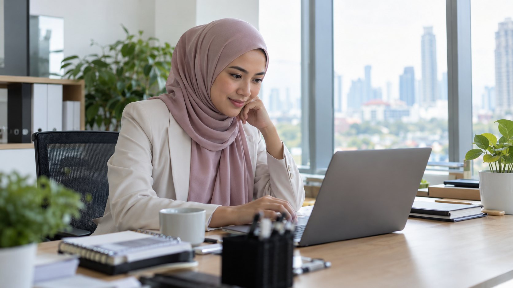 HR staff member working with the private AI on a laptop