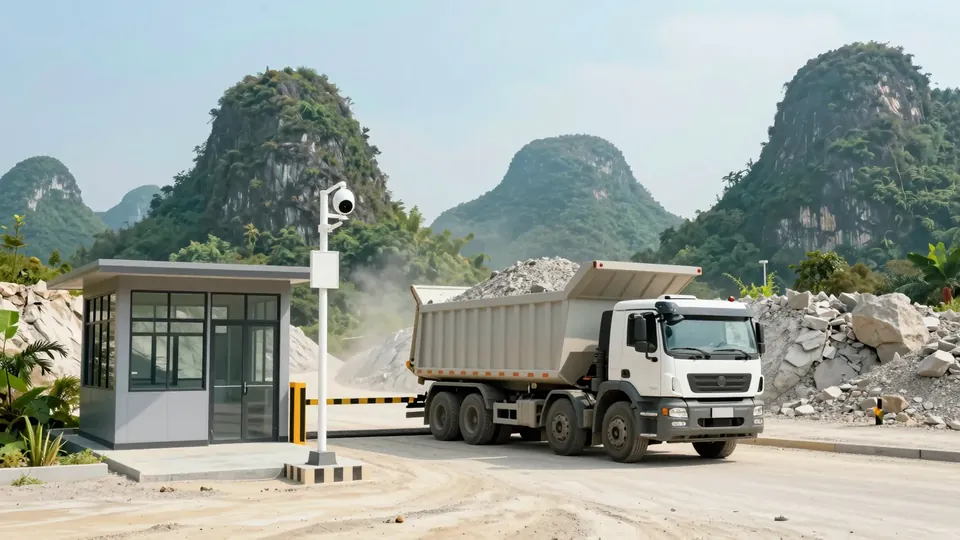 Loaded tipper truck on a quarry weighbridge