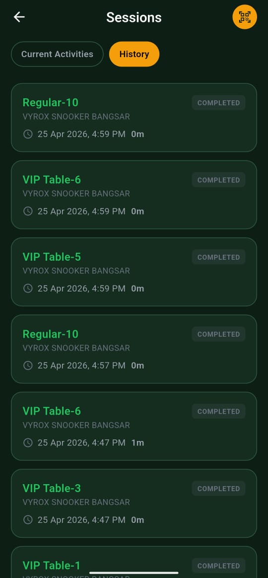 Snooker King software — Wallet Transaction Record (JPG) screenshot showing a chronological wallet transaction record listing each top-up, spend and adjustment with running balance