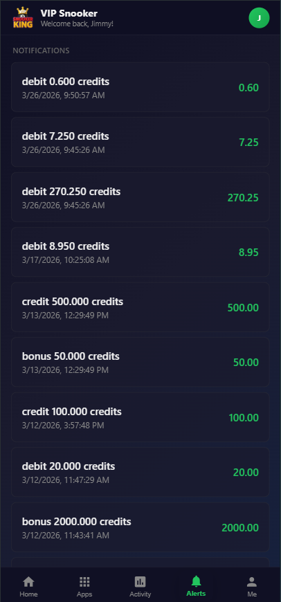 Snooker King software — Wallet Transaction Record (PNG) screenshot showing a high-resolution PNG of the same wallet transaction record for sharper rendering on retina screens