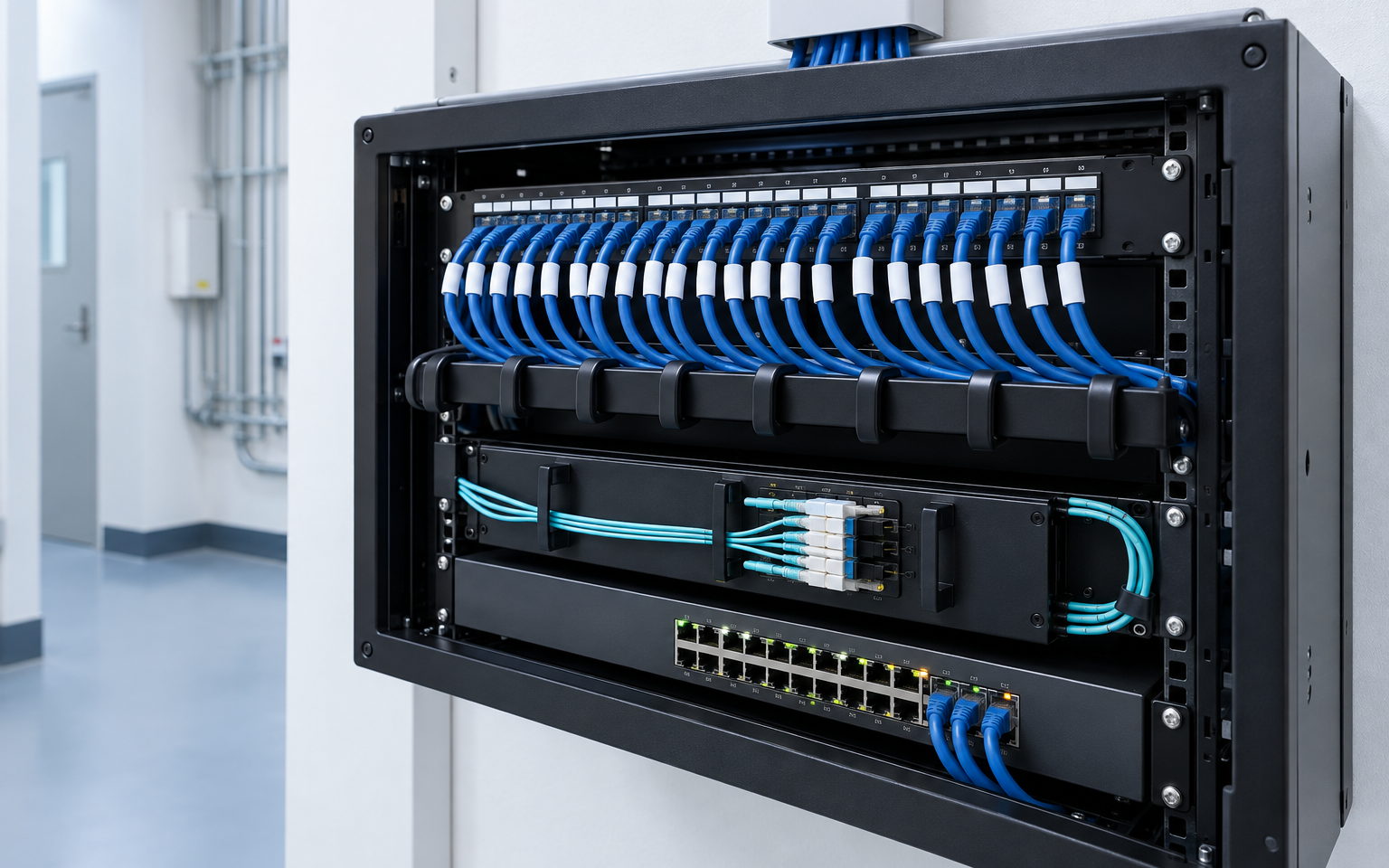 Fibre and copper structured cabling installed by VYROX ELV engineers