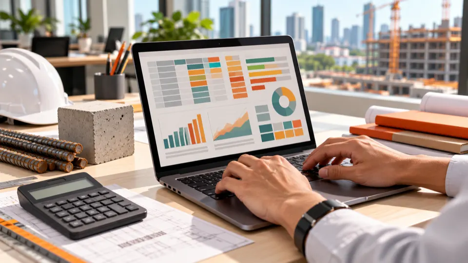 A quantity surveyor pricing a bill of quantities with confidence bars