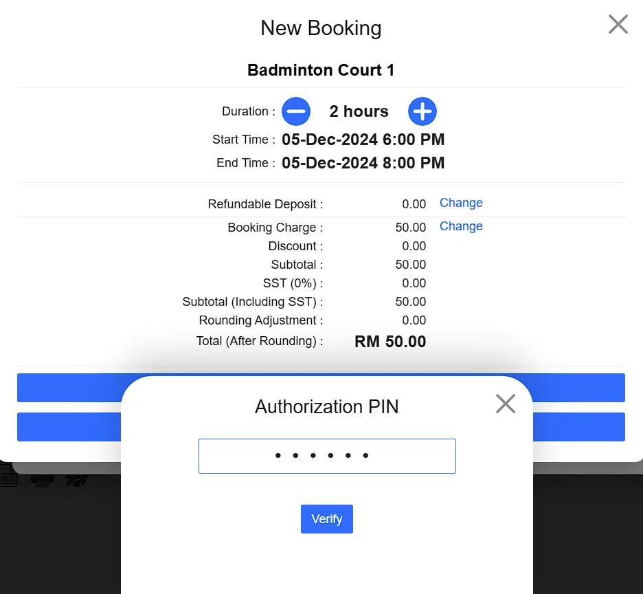 3.4. Change Court Booking Charge