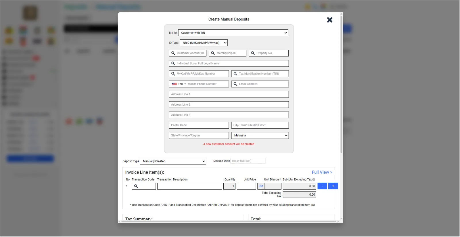 1.1 Create Manual Deposit