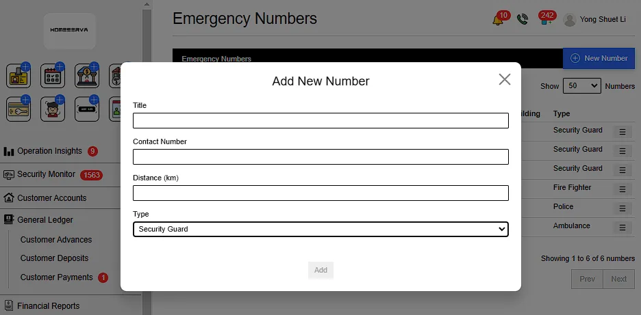 2.1 Add New Emergency Numbers