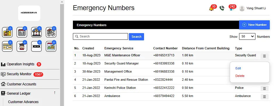 2.2 Edit and delete Emergency Numbers