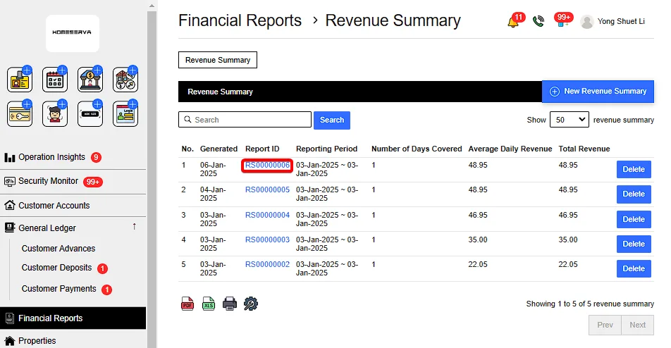4. Downloading Revenue Summary Report