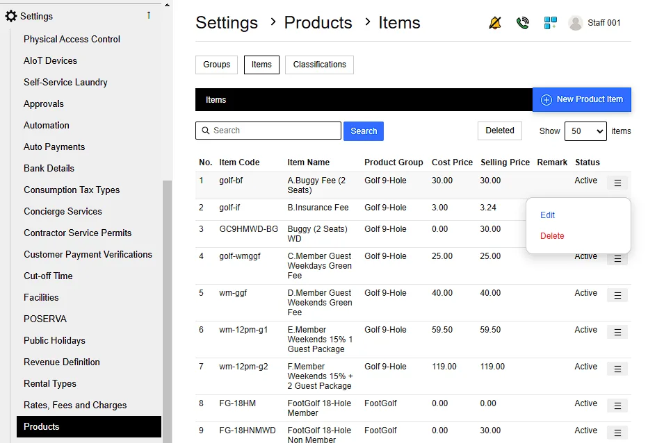 6. Edit Catagory and Items or Services
