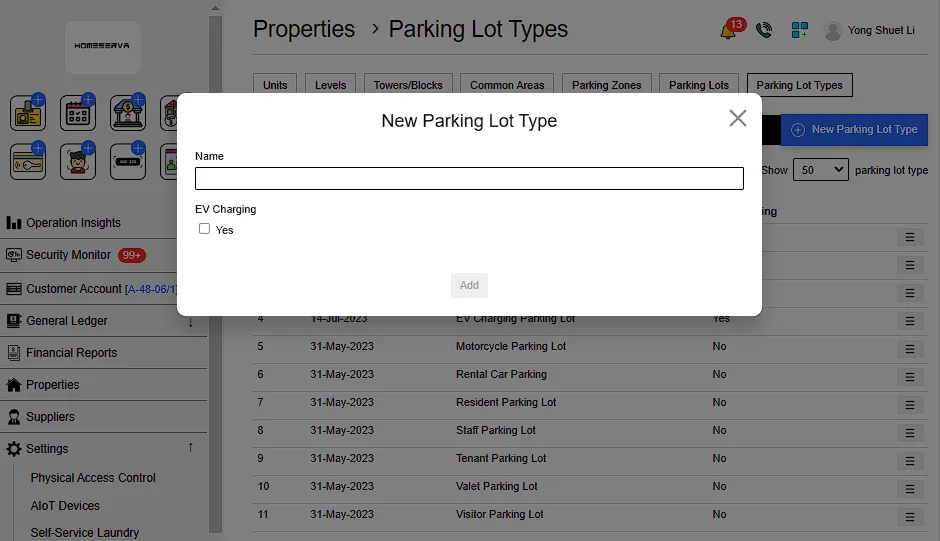 2.1 Add New Parking Lot Types