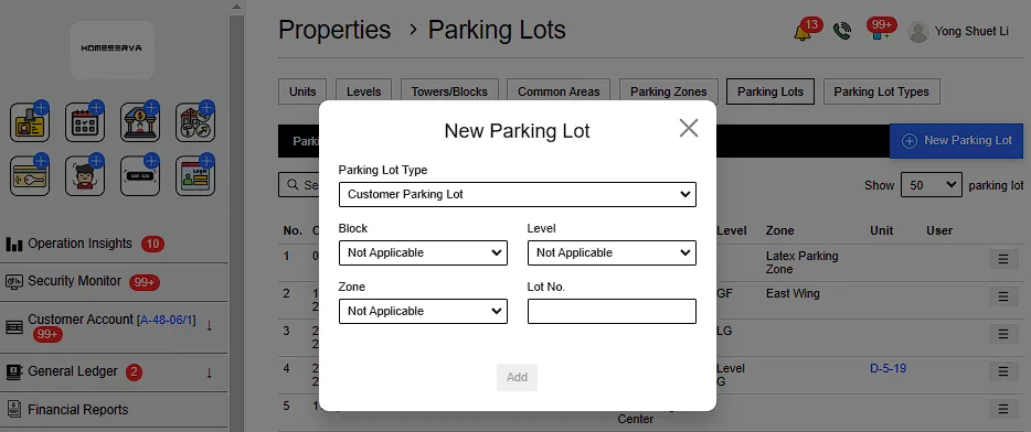 2.1 Add New Parking Lots