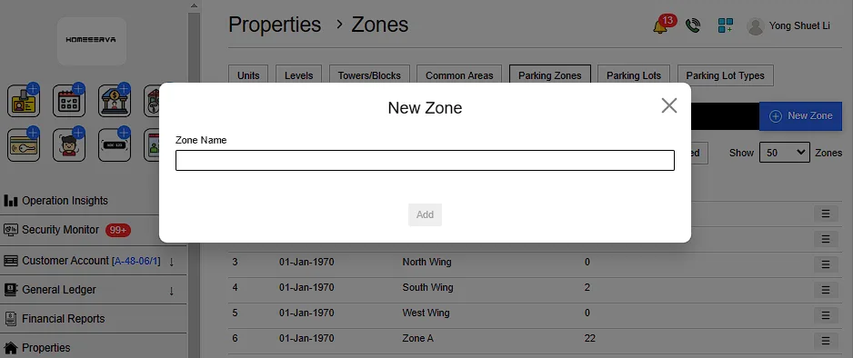 2.1 Add New Parking Zones