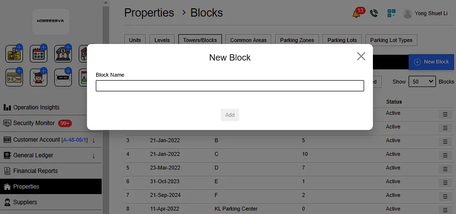2.1 Add New Towers/Blocks