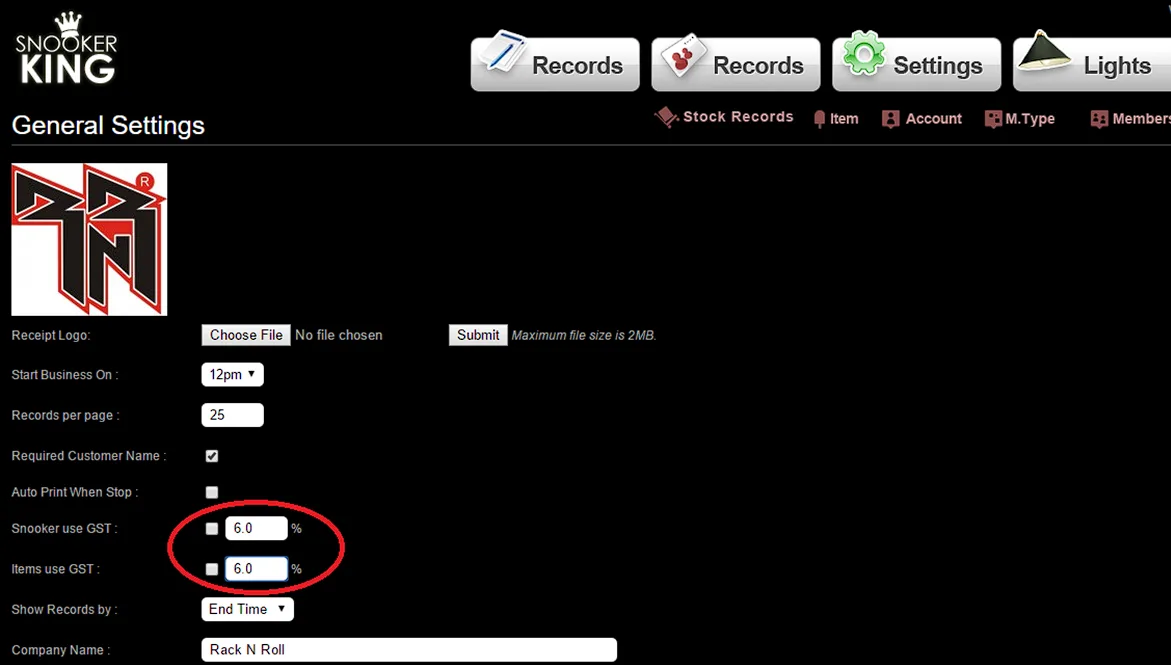 9.6. Settings Government Tax GST