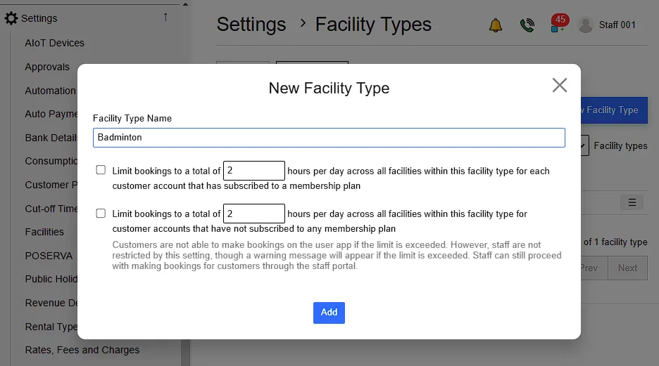 2.2. Configure Facility Types
