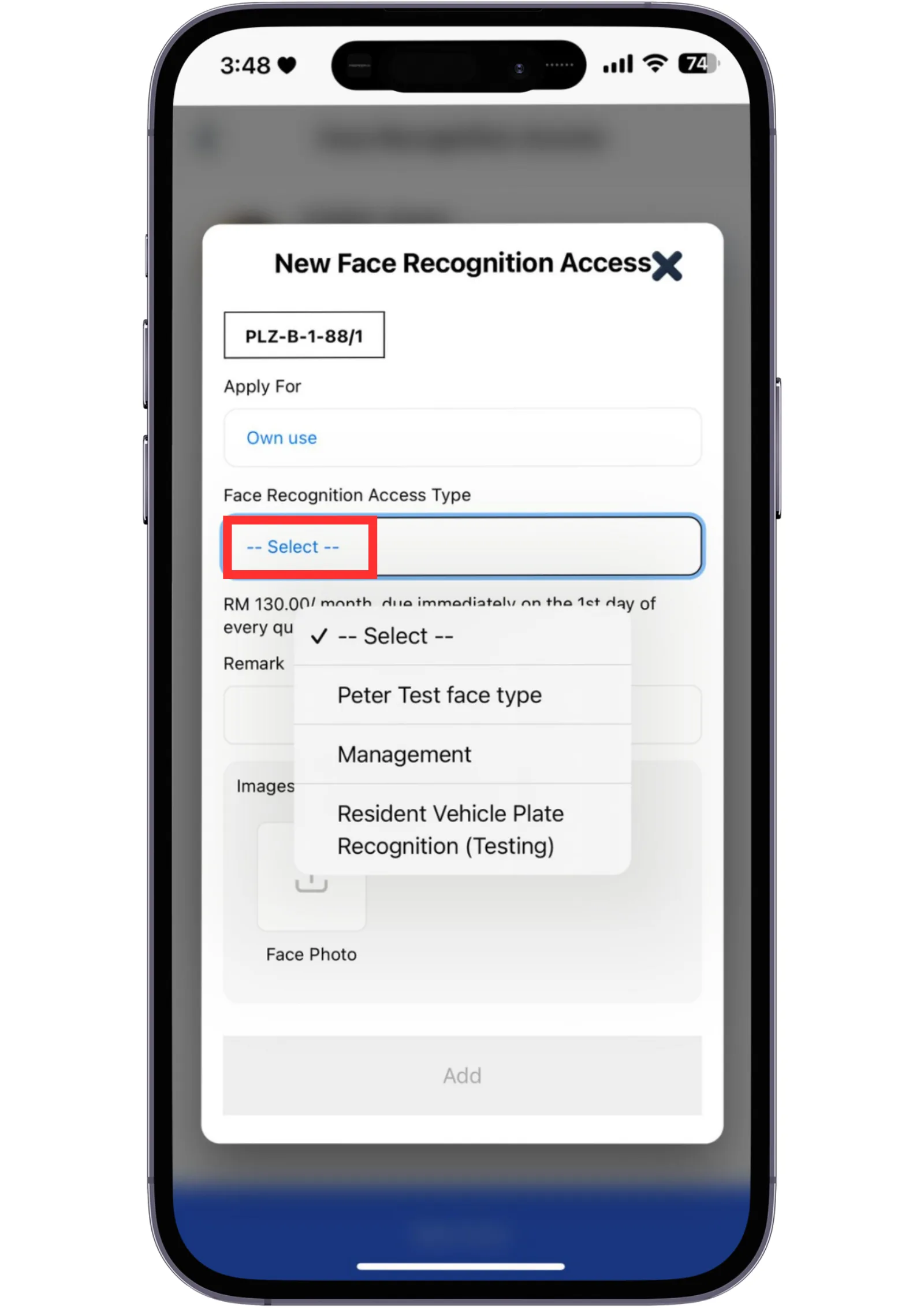 Step 3: Face Recognition Access Type