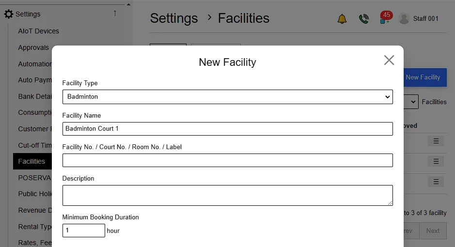 2.4. Fill in Details for Adding New Facilities