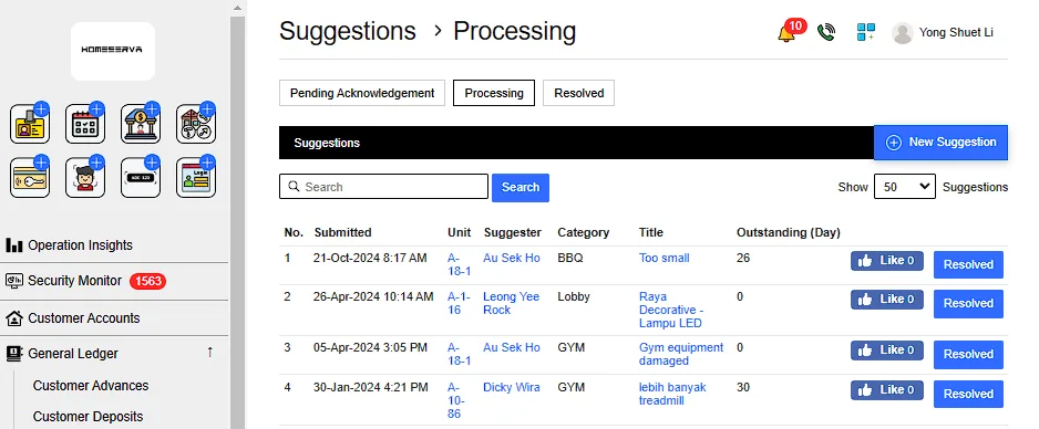 2.2 Acknowledge Process and Resolve Suggestions