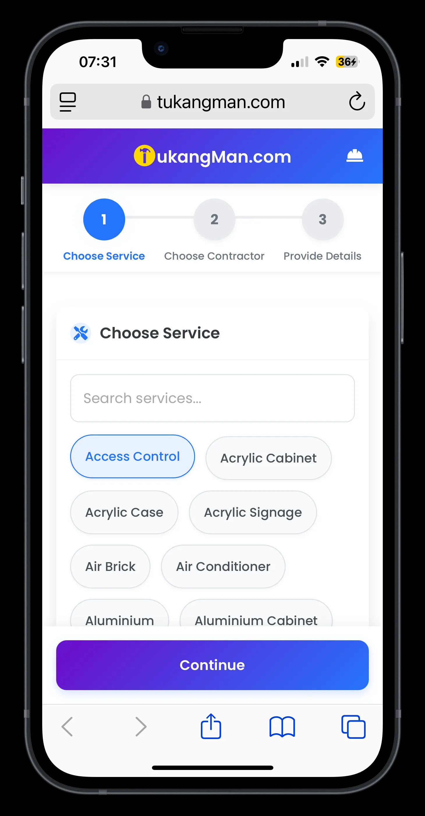 1. Select a service