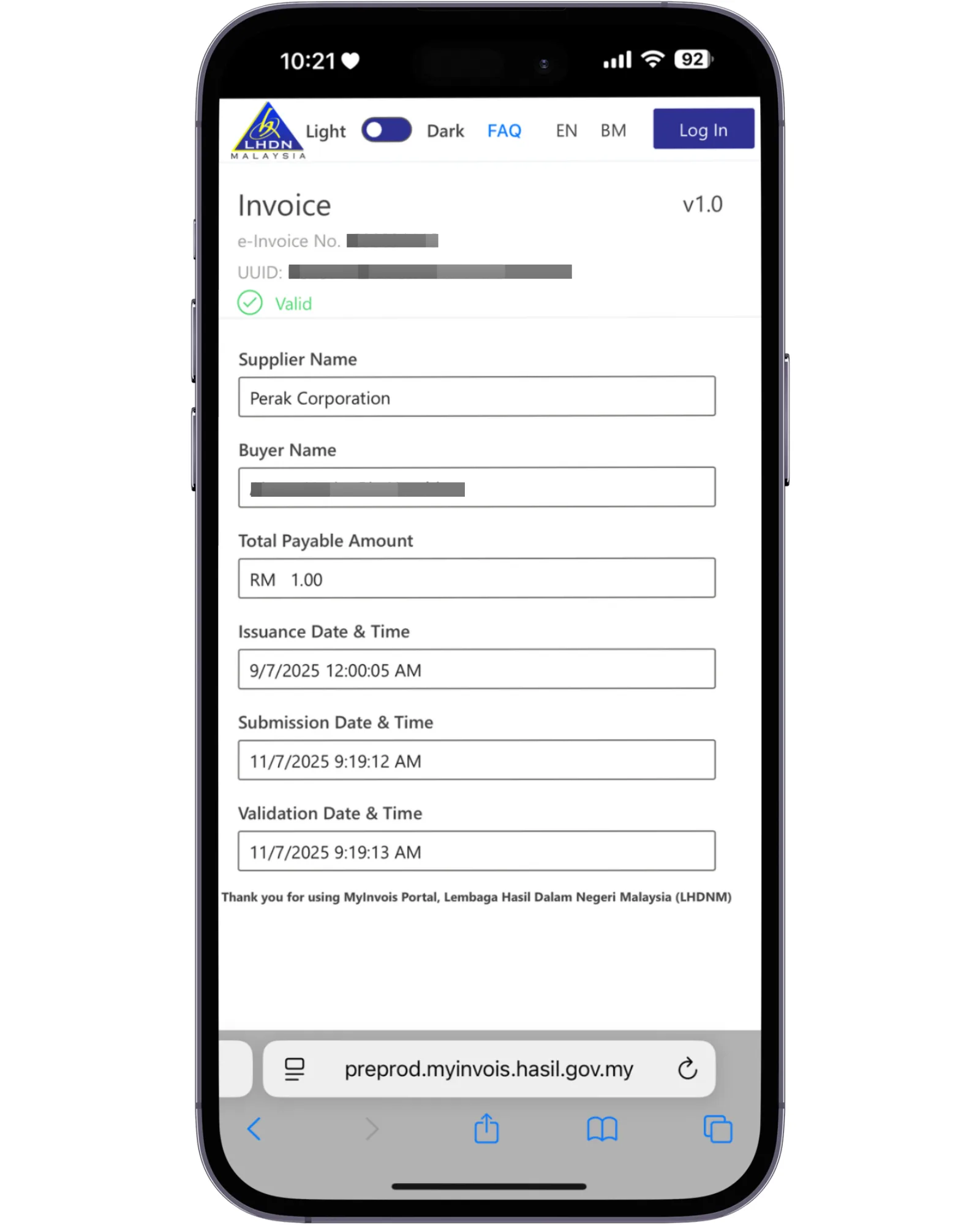 5.3 Success Validate E-Invoice